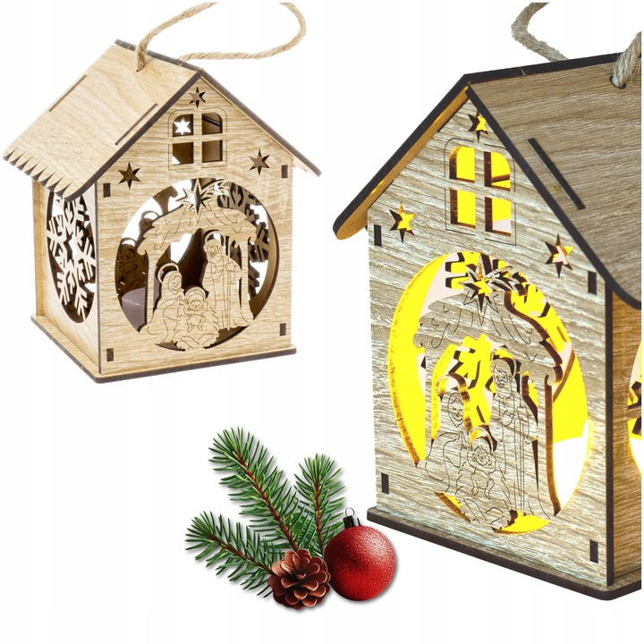 Lampion drewniany adwentowy świąteczny latarenka na roraty dla dzieci LED