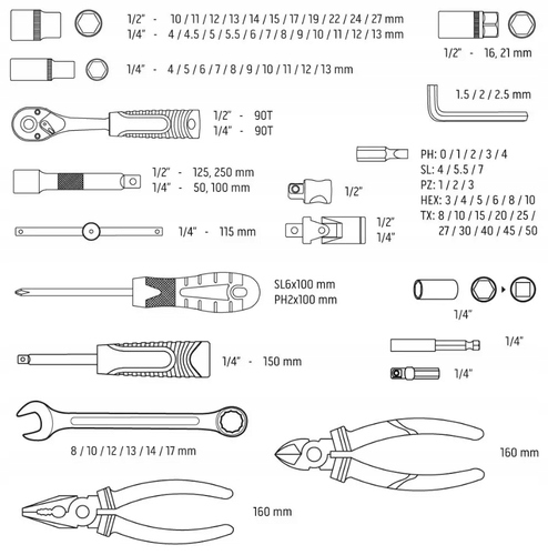 ZESTAW NARZĘDZI M4K GARAGE NEO TOOLS 90 el. WALIZKA KLUCZE NASADOWE 10-100