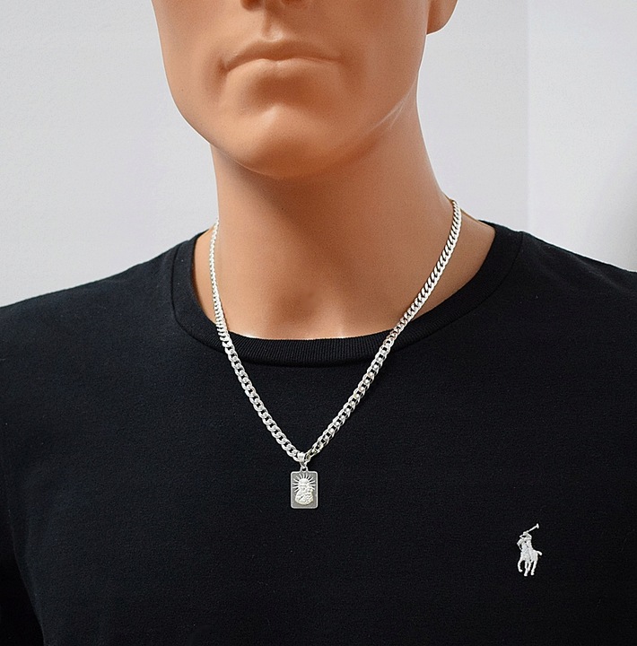 Łańcuszek Srebrny Męski Pancerka 5,00 mm z Medalikiem pr 925 Grawer Gratis