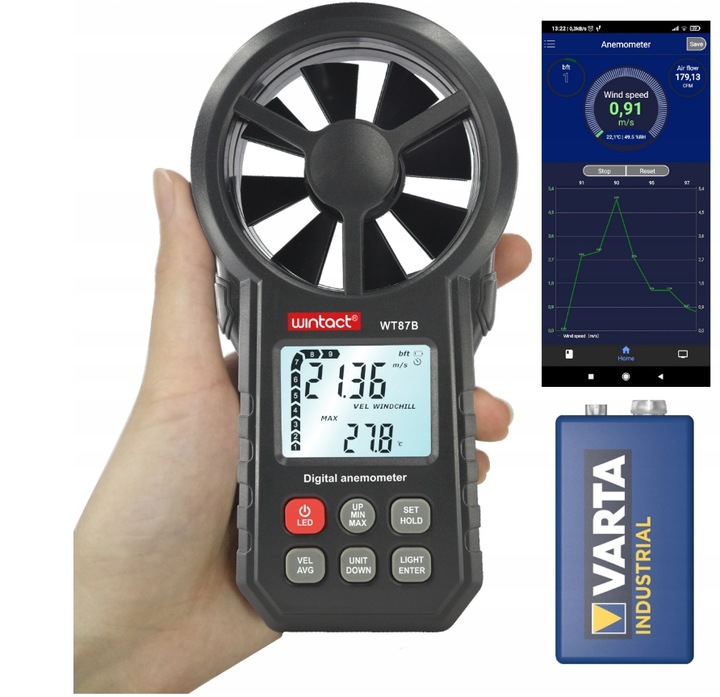 ANEMOMETER MIERNIK WIATRU DO KLIMATYZACJI WIATROMIERZ APLIKACJA BLUETOOTH