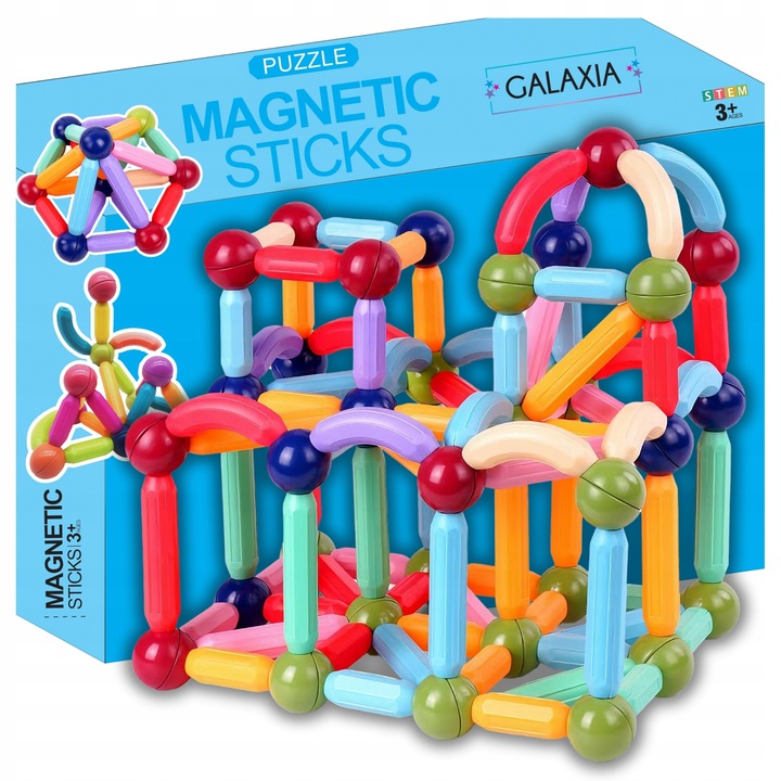 KLOCKI MAGNETYCZNE GALAXIA DUŻE Konstrukcyjne Dla Dzieci 120 el Magnetic