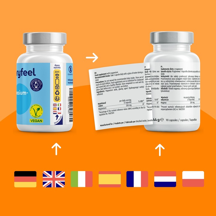 TLENEK MAGNEZU 250mg - MAGNEZ SKURCZE 90 kapsułek STRES gloryfeel