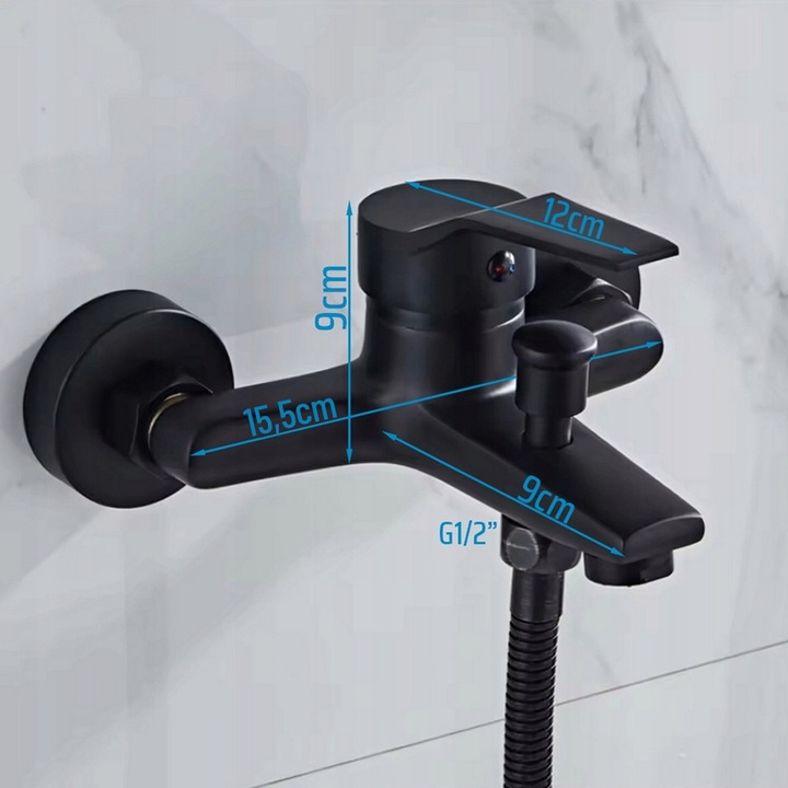 CZARNA BATERIA WANNOWA PRYSZNICOWA ŚCIENNA KRAN WANNY WĄŻ SŁUCHAWKA NATRYSK