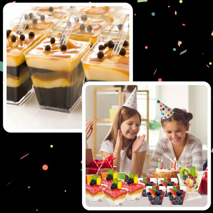 KUBEK PUCHARKI NA PRZEKĄSKI DESERY POJEMNIK NA DESER KWADRATOWY 120ml 50szt