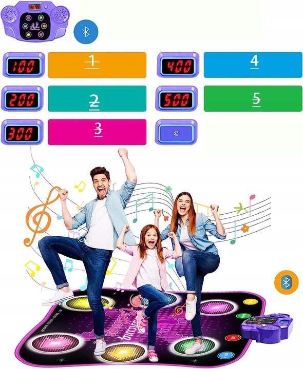 MATA DO TAŃCZENIA MUZYCZNA DLA DZIECI INTERAKTYWNA LED BLUETOOTH 27× POZIOM