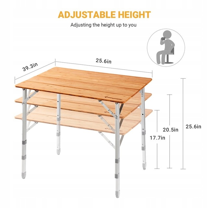 King Camp Stół kempingowy z bambusowym blatem 100 x 65 cm