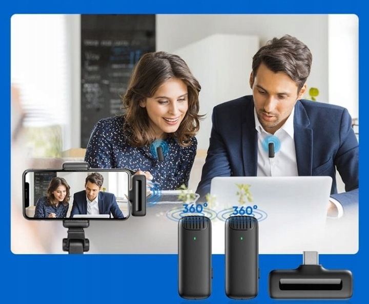 2X MIKROFON KRAWATOWY BEZPRZEWODOWY USB-C + ETUI