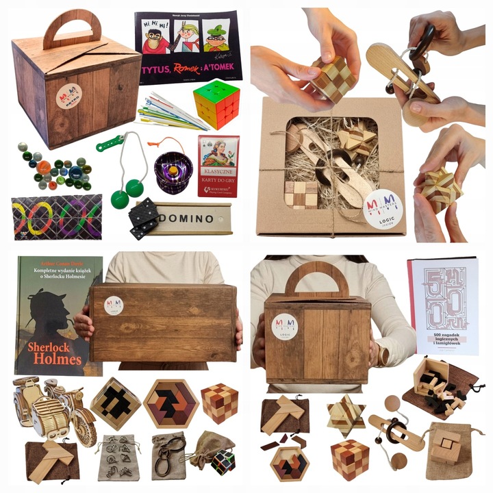 LOGIC BOX duży zestaw łamigłówek retro prezent książka urodziny dla dziecka