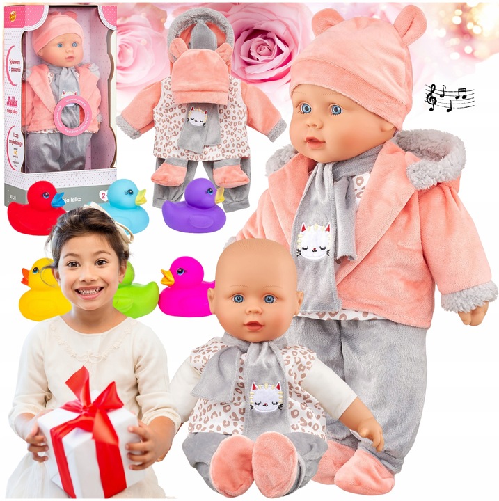 Lalka Bobas Interaktywna mówiąca 120 słów śpiewa 40 cm + KACZKI do kąpieli