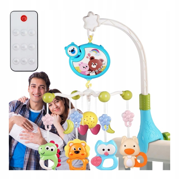 Karuzela do Łóżeczka Projektor Muzyka Pilot dla Chłopca Dziewczynki CE