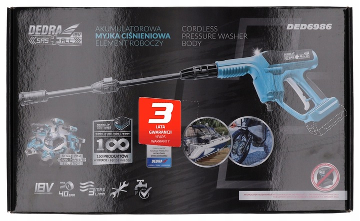 MYJKA CIŚNIENIOWA DEDRA SAS+ALL 18V Wąż 5m 40bar Lekka AKUMULATOROWA