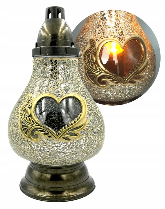 Znicz Lampion Karafka Mirror Złoty Serce Witraż