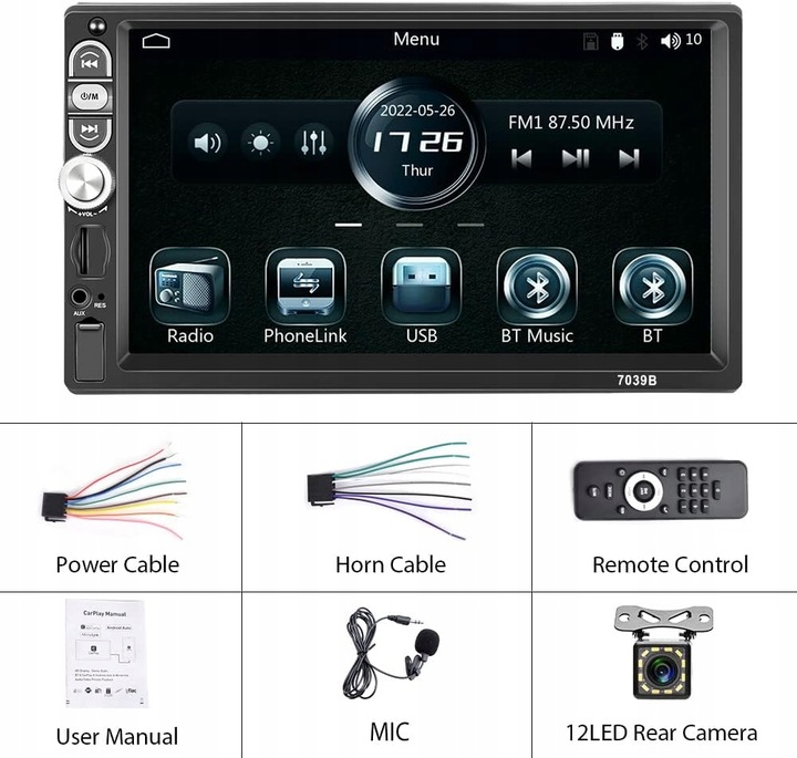 RADIO SAMOCHODOWE Android 1 DIN BLUETOOTH USB AUX EKRAN DOTYKOWY 7" KAMERA