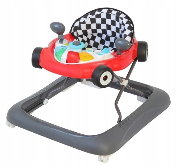 Interaktywny chodzik dla dzieci wyścigówka czerwono czarny