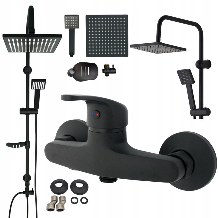 ZESTAW PRYSZNICOWY CZARNY Z DESZCZOWNICA, BATERIA, SŁUCHAWKA NATYNKOWY LOFT