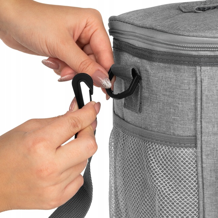 SOLIDNA TORBA TERMICZNA NA LUNCH PIKNIK 2 KOMORY + KIESZENIE PASEK SZARA