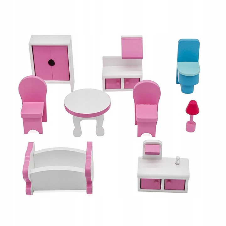 DUŻY DREWNIANY DOMEK DLA LALEK XXL ŚWIATŁA LED zestaw MEBLE OŚWIETLENIE MDF