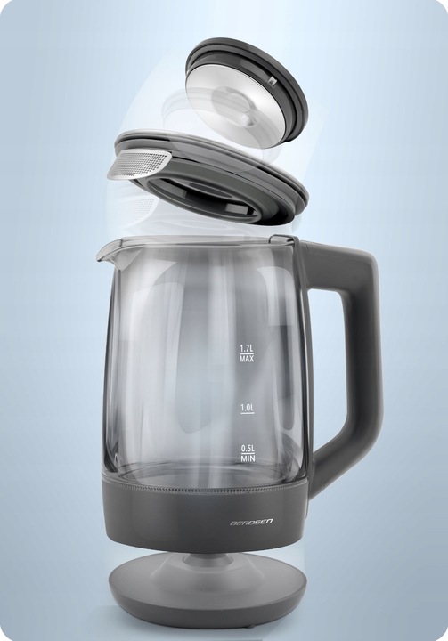 CZAJNIK ELEKTRYCZNY SZKLANY REGULACJA TEMPERATURY 2200W BERDSEN 1,7L