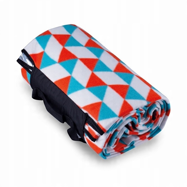 Piknikowa MATA PLAŻOWA KOC polarowy Z IZOLACJĄ 200x200cm DUŻA lekka MIĘKKA