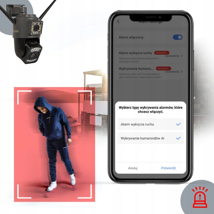 KAMERA OBROTOWA WIFI ZEWNĘTRZNA 2xOBIEKTYW 2+2MP 2W1 ZOOM 2K DETEKCJA BLOW
