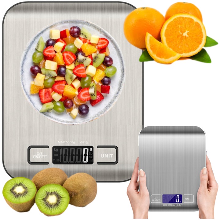 WAGA KUCHENNA elektroniczna precyzyjna WAGA wyświetlacz LCD 5000g SREBRNA