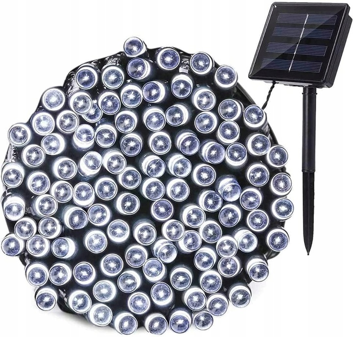 LAMPKI CHOINKOWE SOLARNE 500 LED 52m GIRLANDA ZIMNE BIAŁE 8 FUNKCJI