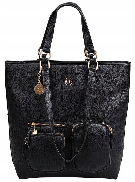 LuluCastagnette Klasyczna TOREBKA damska A4 Na ramię Do ręki Miś CZARNA