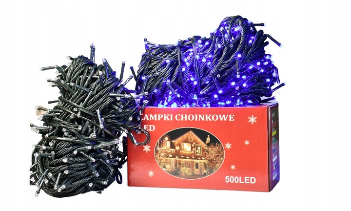 MOCNE NIEBIESKIE LAMPKI CHOINKOWE 500 LED ŚWIATEŁKA ZEWNĘTRZNE WEWNĘTRZNE