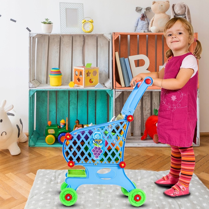 WÓZEK KOSZYK ZAKUPOWY MARKETOWY NA ZAKUPY Z PRODUKTAMI DLA DZIECI