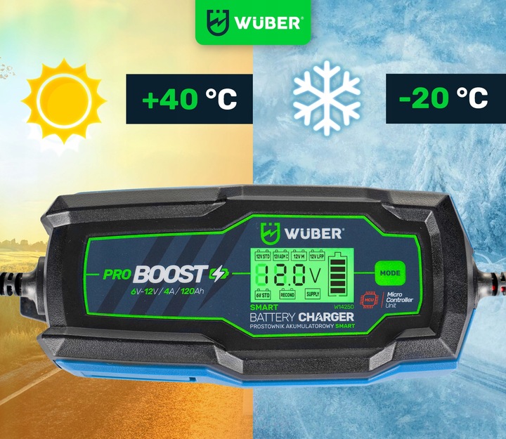 ŁADOWARKA PROSTOWNIK AKUMULATORA MIKROPROCESOROWY 6/12V 1.2-120Ah AGM ŻEL