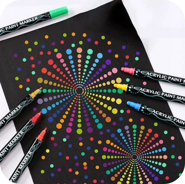 MARKERY AKRYLOWE PISAKI FLAMASTRY Z FARBĄ 36szt DWUSTRONNE WODOODPORNE