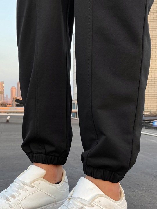 CZARNE SPODNIE DRESOWE JOGGERY KLASYCZNE GŁADKIE GUZIKI SHEIN S