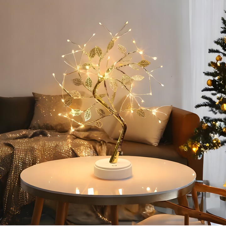 DRZEWKO LAMPKA BONSAI LED 50 CM ZŁOTE LISTKI LIŚCIE CHOINKA ŚWIECĄCE USB