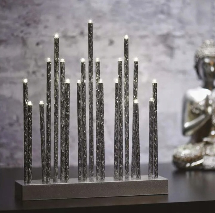 Świecznik Świąteczny LED Srebrny Dekoracja LED 19cm Ciepła Biel Timer