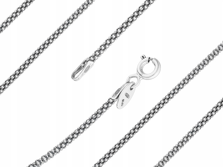 Długi Srebrny Damski Oksydowany Łańcuszek Popcorn 1,7mm Coreana Srebro 50