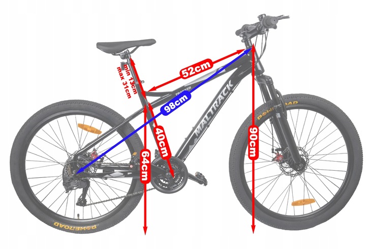 ROWER GÓRSKI MTB MANETKI 21 BIEGÓW 2 TARCZE RAMA 15" KOŁA 26" NÓŻKA