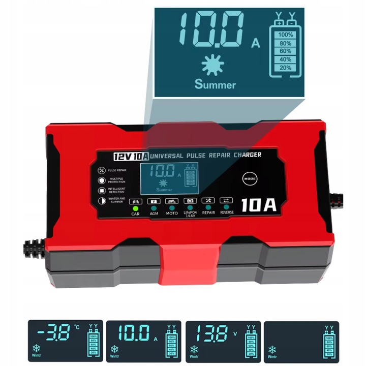 Prostownik Samochodowy Automatyczny z funkcją naprawy akumulatorów 12V 10A