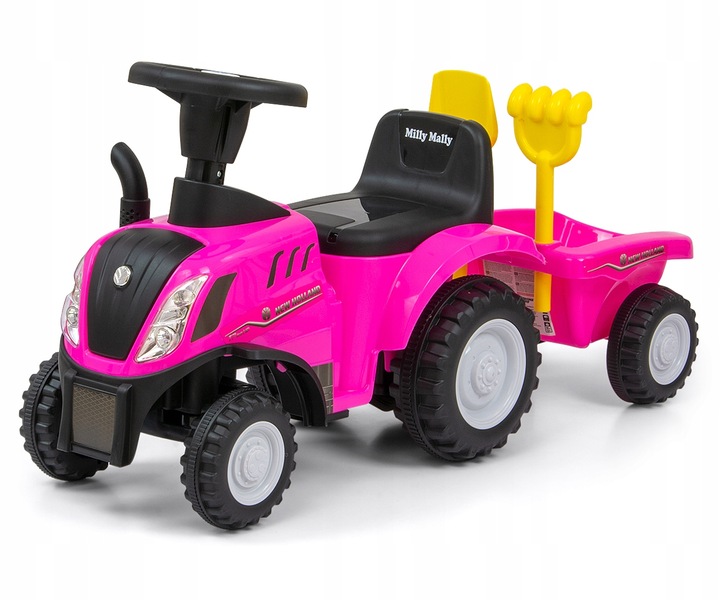 Jeździk TRAKTOR Z PRZYCZEPKĄ GRABKI ŁOPATKA New Holland T7 auto różowy pink