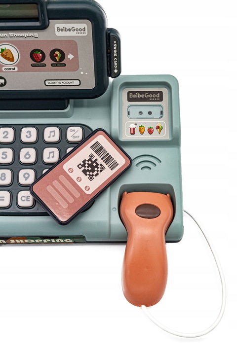 Sklepowa KASA Fiskalna DUŻY Zestaw dla Dzieci Mikrofon Waga Koszyk Czytnik