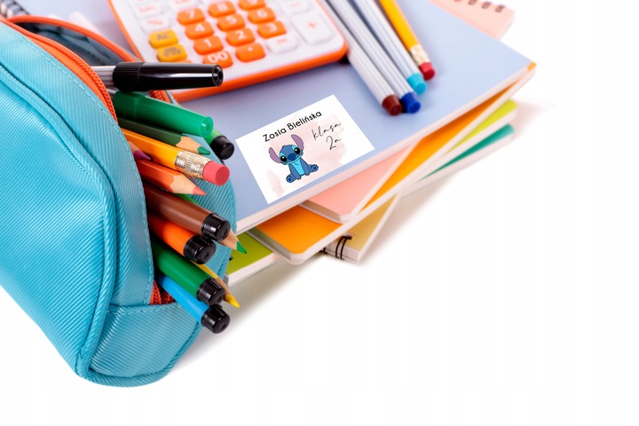 NAKLEJKI SZKOLNE imienne na zeszyty książki Stitch Stich 21szt. [szk6]