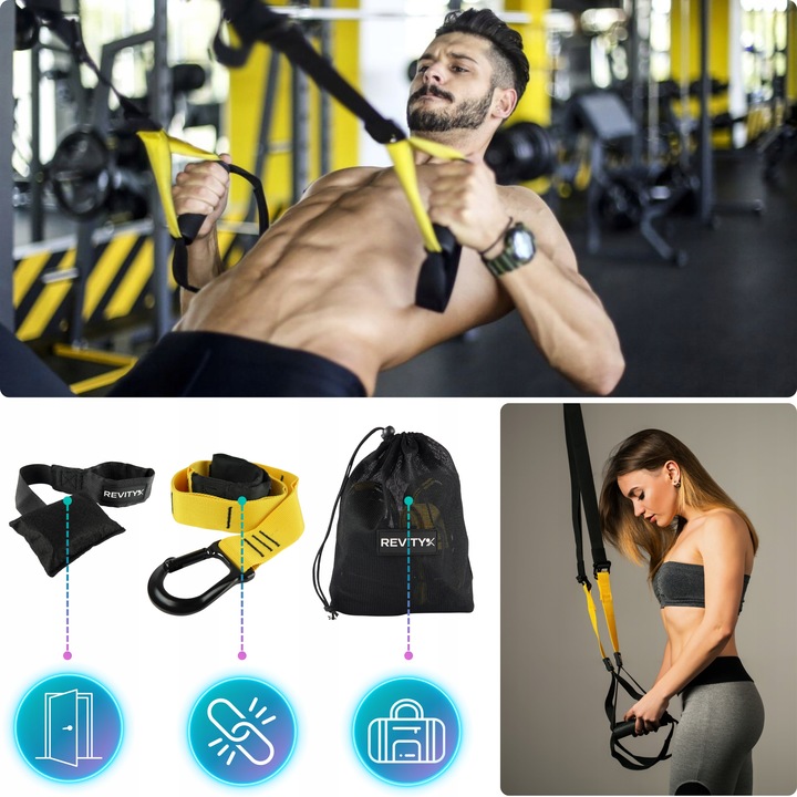 TAŚMY DO ĆWICZEŃ TRX CROSSFIT PASY TRENINGOWE Z AKCESORIAMI WYSOKA JAKOŚĆ