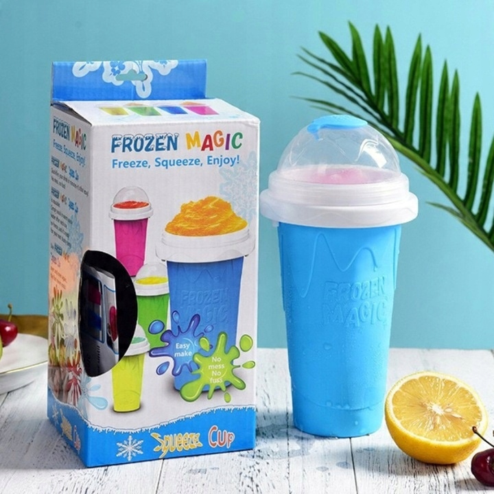 SLUSHY MAKER, SILIKONOWY KUBEK DO ROBIENIA SLUSHY, ZE SŁOMKĄ I ŁYŻECZKĄ