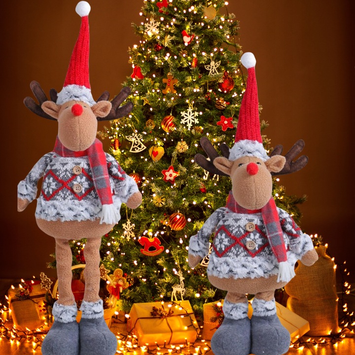 Skrzat Krasnal Świąteczny Teleskopowy Duży Gnom Wysoki Renifer Regulowany