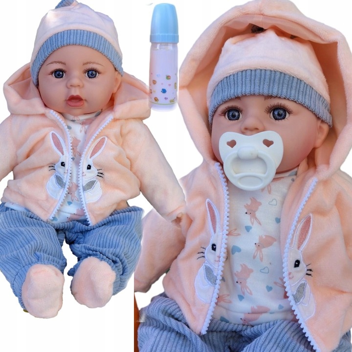 LALKA BOBAS w ubranku 45CM MÓWI I ŚPIEWA PO POLSKU + SMOCZEK+ butelka