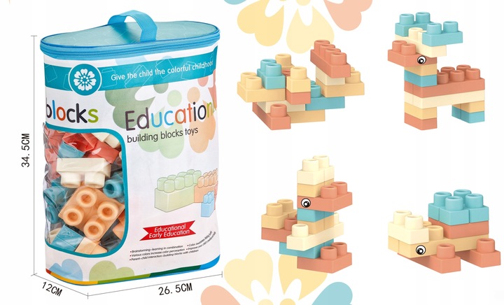 KLOCKI GUMOWE MIĘKKIE SENSORYCZNE KONSTRUKCYJNE DUŻE zestaw XXL 96 el