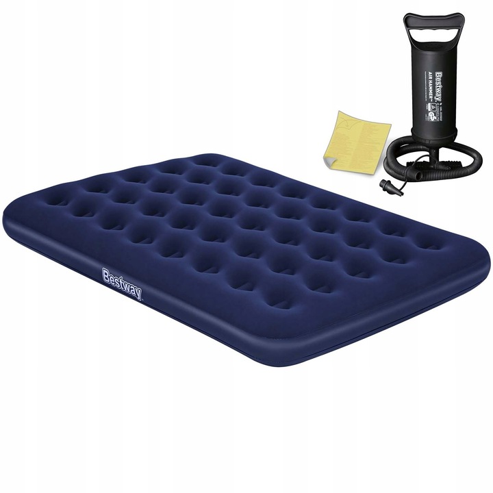Materac 2-osobowy Dmuchany Welurowy Turystyczny Łóżko 191x137x22cm + Pompka