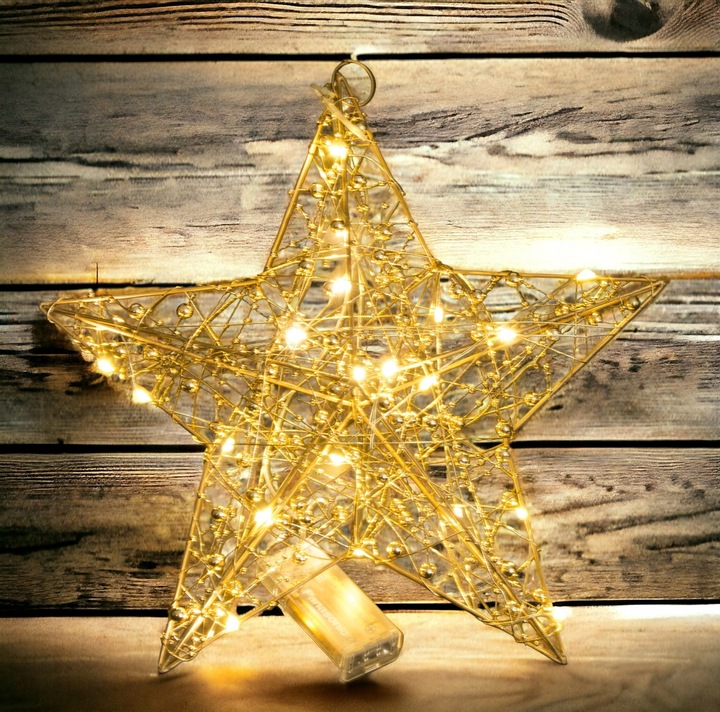 Ozdoba Gwiazda Led złota gwiazdka zawieszana w okno na ścianę drzwi 30 cm