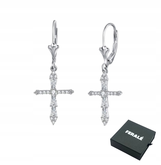Kolczyki srebrne wiszące krzyże z cyrkoniami AAA rodowane srebro 925