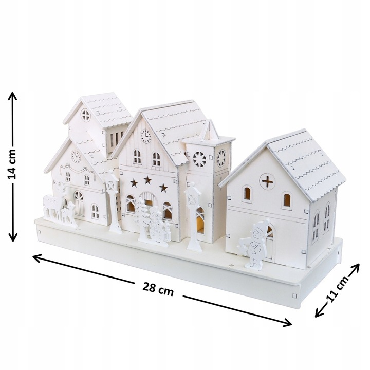 Drewniane białe domki z oświetleniem LED 14x28 cm