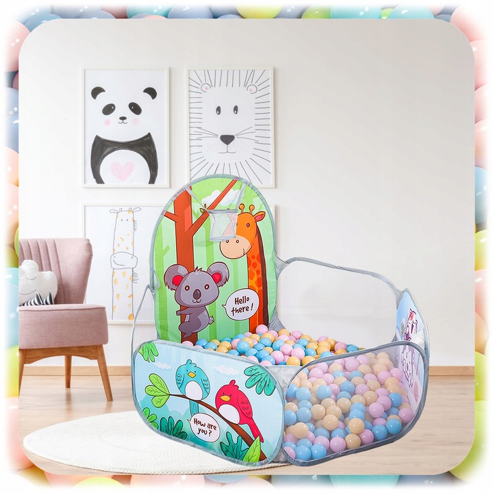 KOLOROWY SUCHY BASEN NAMIOT NA KULKI DLA DZIECI KOJEC Z KOSZEM